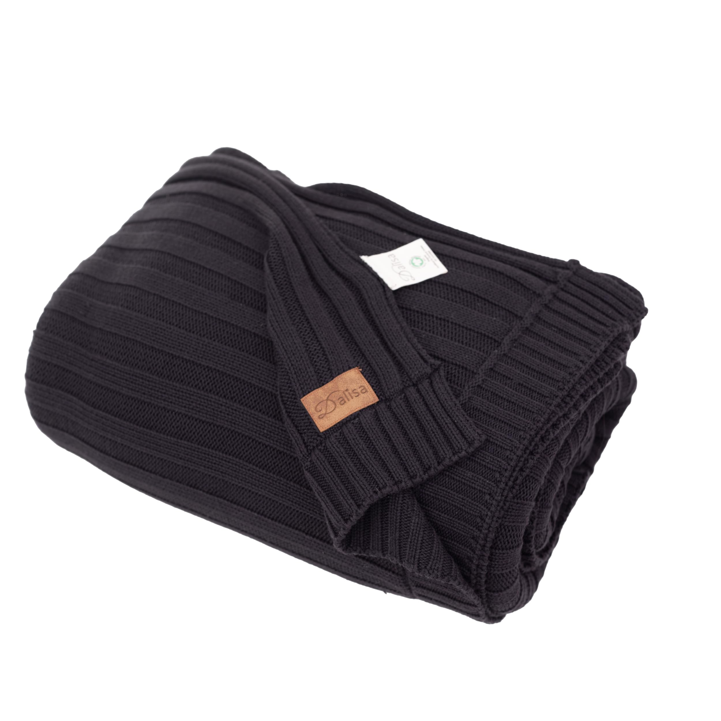 Photo 1 of 100% Organic Cotton Knit Blanket Denise -Soft and Lightweight, Breathable All-Season Throw for Bed, Sofa, or Lounge Area -GOTS Certified-Perfect for Home and Bedroom Styling (Black, 80x90)