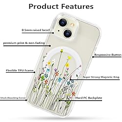 Tcaraersing for iPhone 15 Clear Flower Magnetic