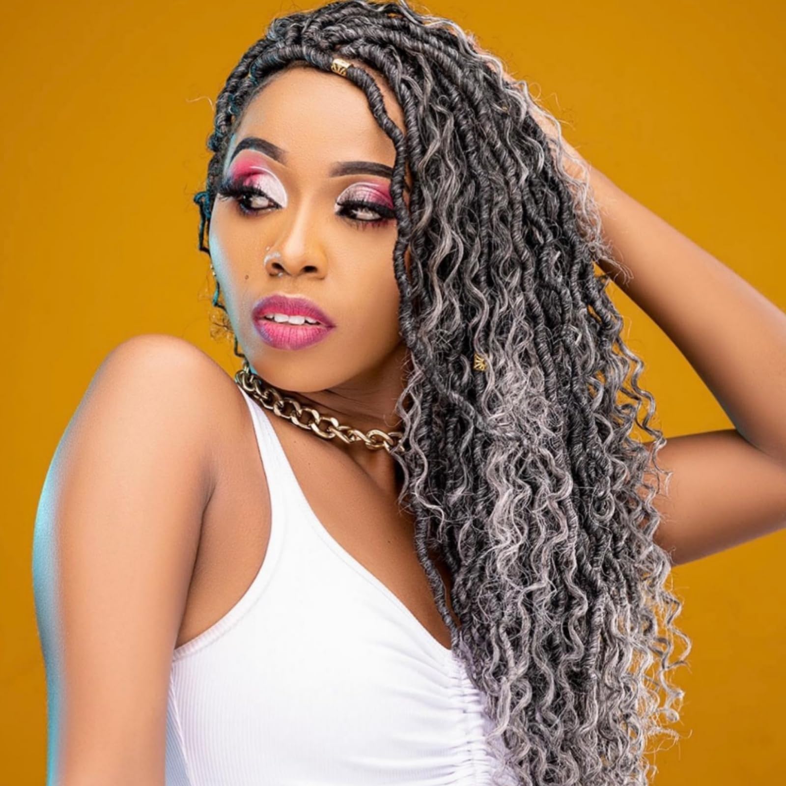 Photo 1 of 12 Inch 7 Packs Ombre Crochet Hair for Women Goddess Locs Crochet Hair Pre Looped Soft Locs Crochet Braids with Curly Hair Faux Locs With Curly Ends (T1B/Gray#)