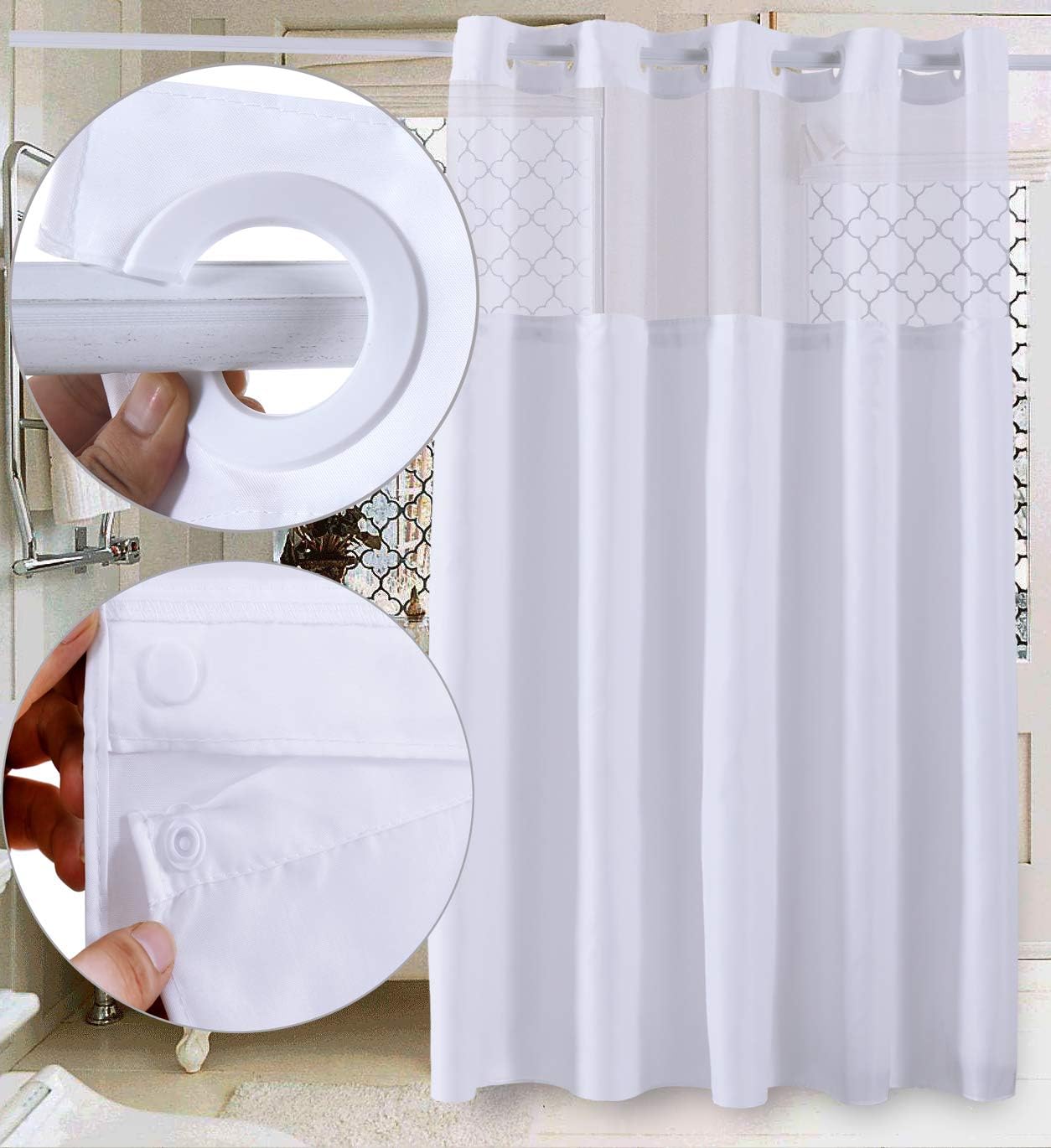 Hookless Shower Curtain With Snap In Liner For Bathroom Waterproof Rust Proof With Magnet Premium Flex