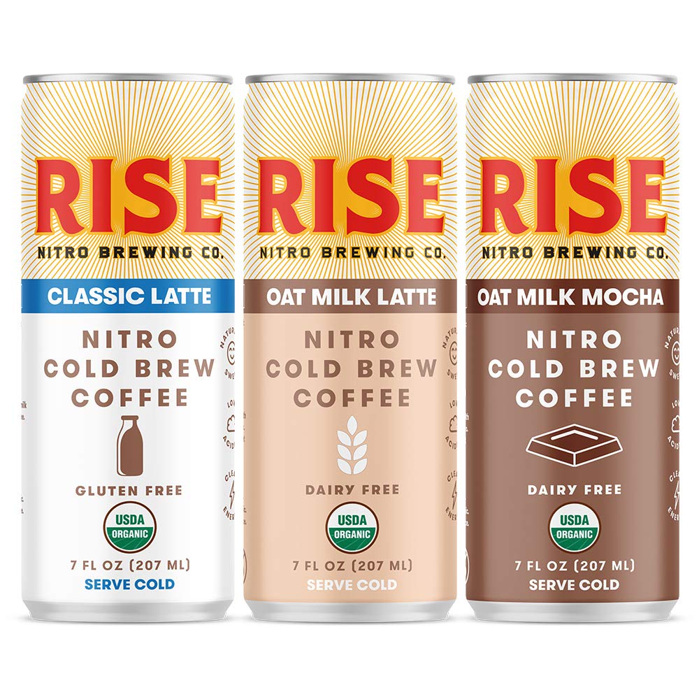 RISE Brewing Co. | Oat Milk Nitro Cold Brew Latte (4 pack), Classic Nitro Cold Brew Latte (4 Pack) & Oat Milk Mocha Nitro Cold Brew Latte (4 Pack) Bundle | 7 fl. oz. Cans - Organic, Non-GMO