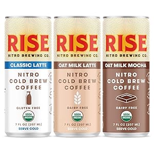 RISE Brewing Co. | Oat Milk Nitro Cold Brew Latte (4 pack), Classic Nitro Cold Brew Latte (4 Pack) & Oat Milk Mocha Nitro Cold Brew Latte (4 Pack) Bundle | 7 fl. oz. Cans - Organic, Non-GMO