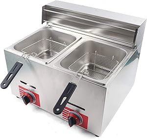 TBVECHI Commercial Countertop LPG Gas Fryer 2 Baskets Propane Stainless Steel Deep Fryer