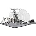 Umbra Udry Dish Rack and Microfiber Drying Mat – Space-Saving Design Folds Up for Easy Storage, Rack with Caddy, Gray