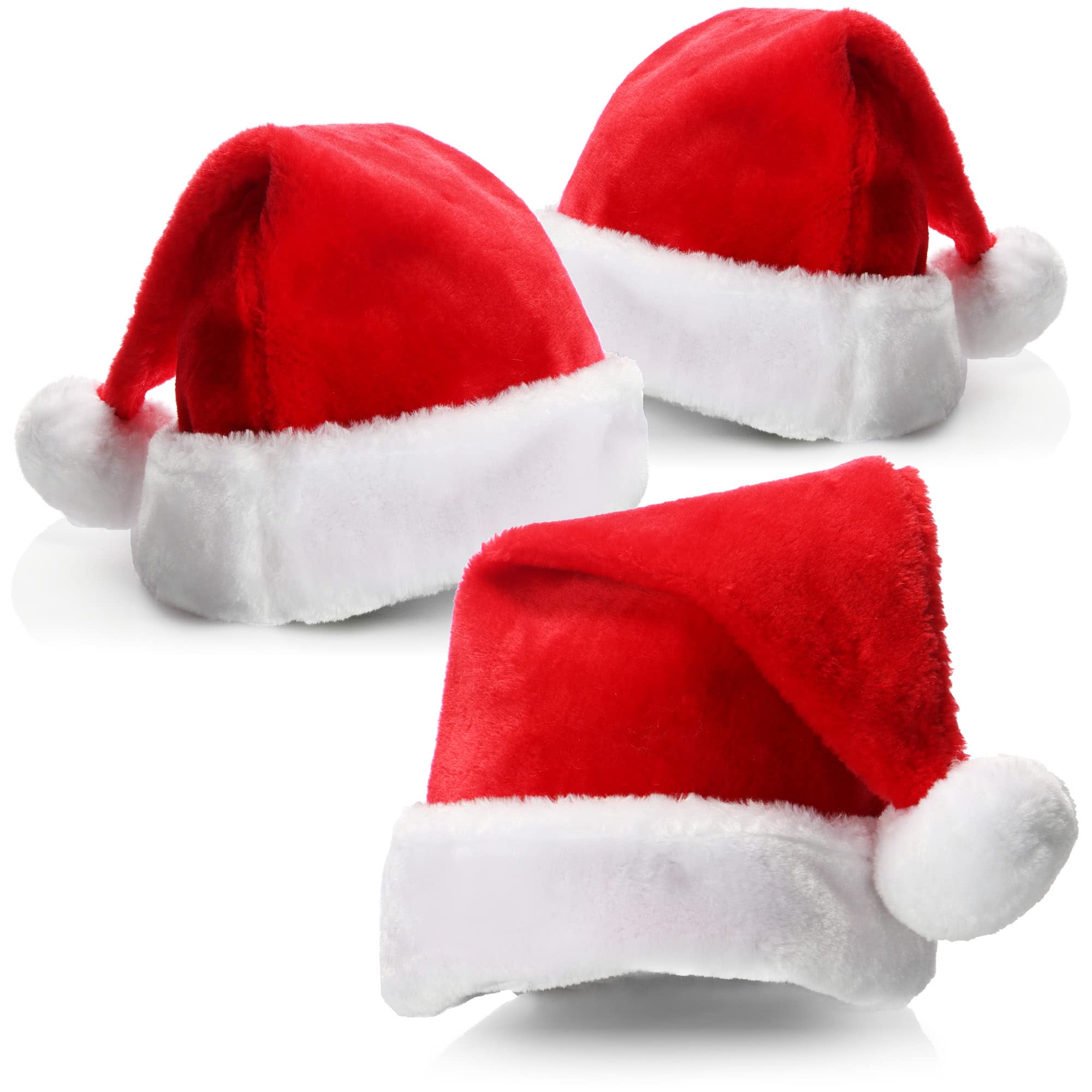 com-four® 3x Santa hat with bobble - X-Mas Santa Claus hat - plush hat for Santa Claus and Christmas - soft hat (03 pieces - hat with plush border)