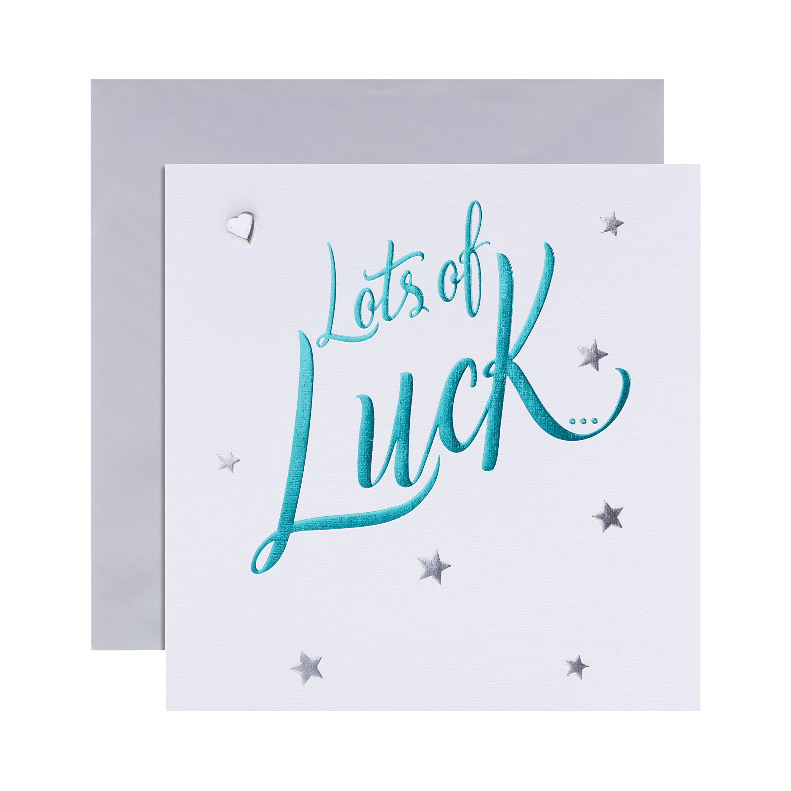 Hallmark General Good Luck Card - Contemporary Embossed Stars And Hearts Design