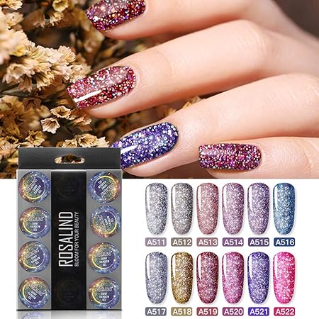 Rosalind Lot De 12 Vernis A Ongles Gel A Paillettes Vernis A Ongles Uv Brillant Pour Salon De Manucure Amazon Fr Beaute Et Parfum