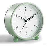 JALL Analog Alarm Clock, 4 inch Super Silent Non Ticking Small Clock with Night Light, Battery Operated, Simple Design, Old Fashioned Style Ideal Decor, for Bedroom, Bedside, Desk, Adult, Gift, Green