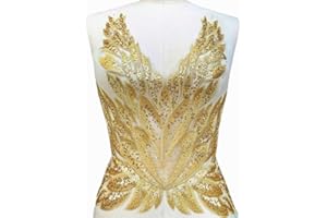 SUCCI SHAN High-end Gold Color Sequins Lace Applique Patch, Sewing for Wedding Dress Women Evening Costumes Gowns DIY Decoration