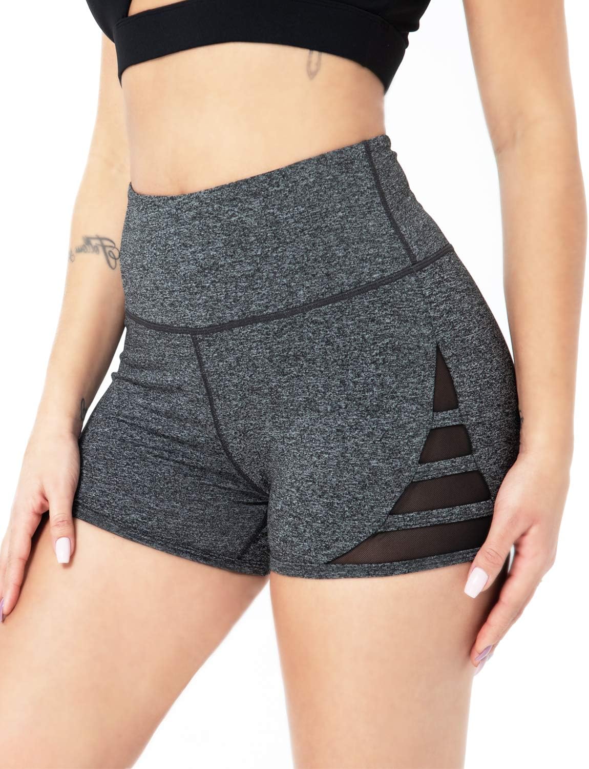 Liangxing Women Yoga Shorts Side Pockets 4" 8" High Waist Workout Athletic Mesh Shorts