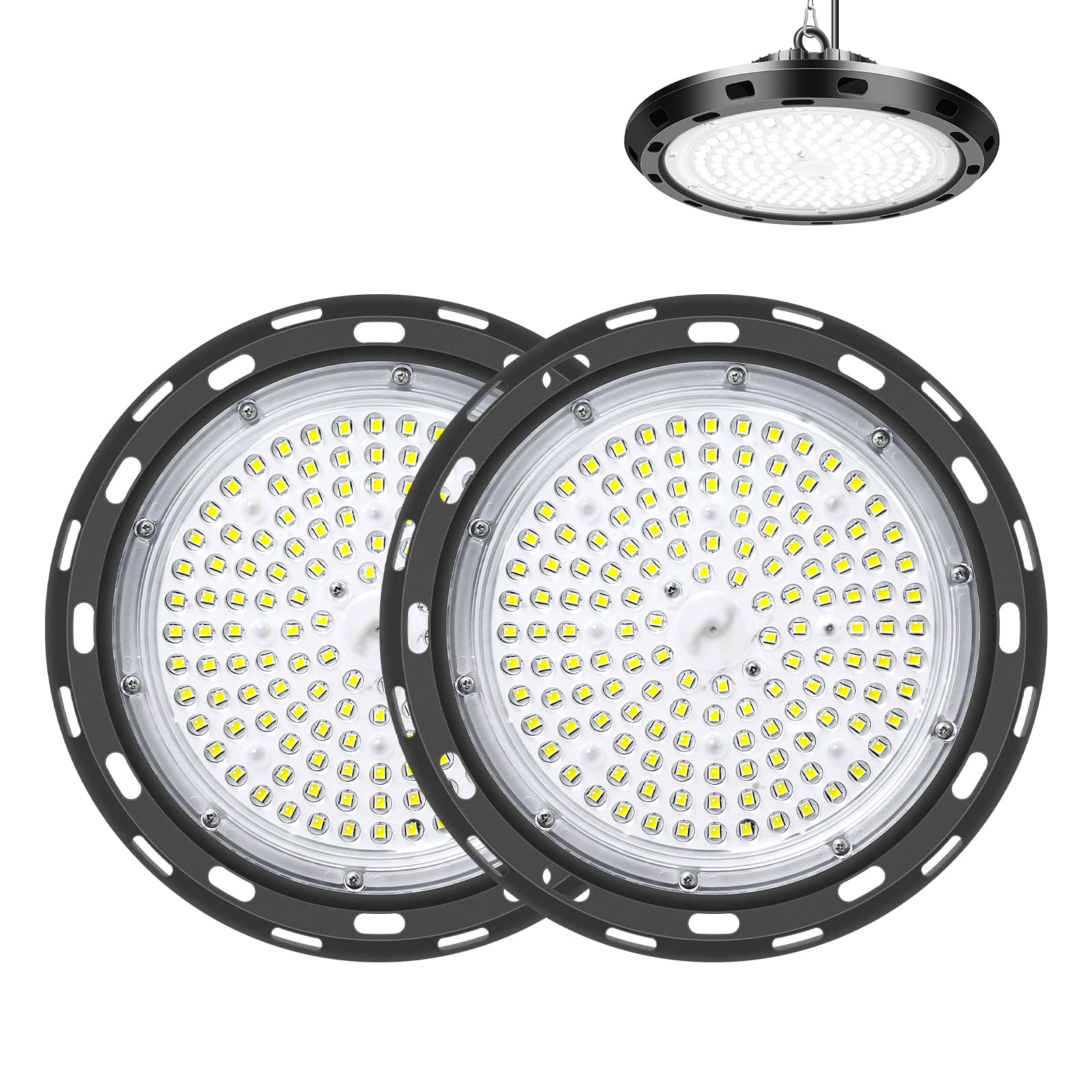 Willpower 2pcs UFO LED High Bay Light 100W 10000lm (Eqv.400W MH/HPS) Garage Ceiling Lights 6000K White Led Work Shop Light IP65 Commercial Area Lighting Fixture for Gym Factory Warehouse Workshop Barn