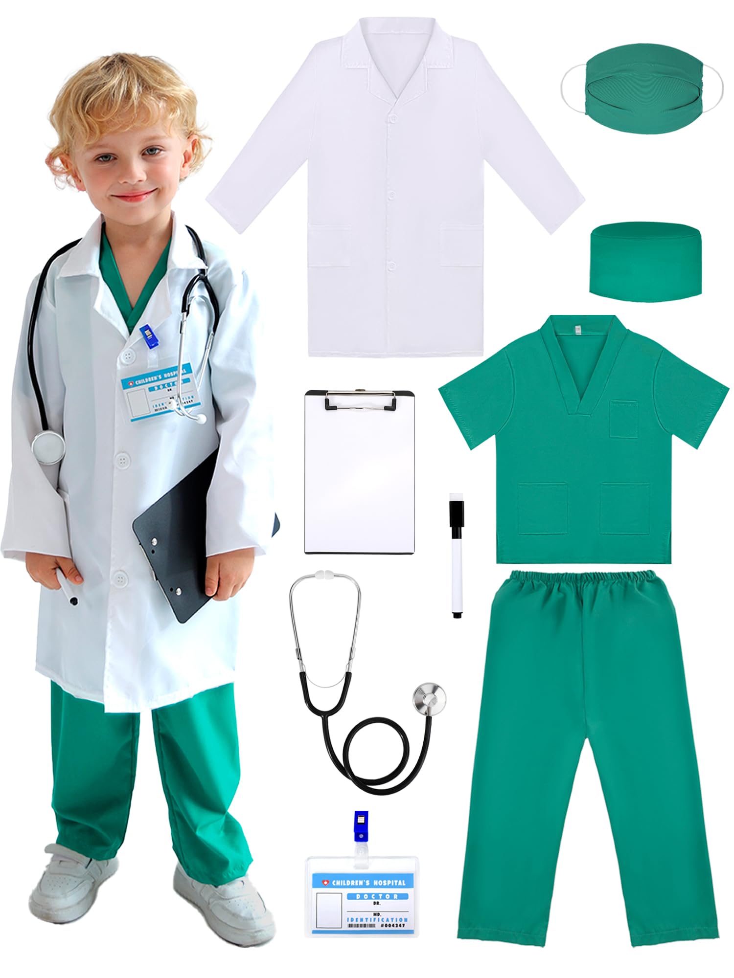 Liberry Doctor Costume for Kids 3 4 5 6 Years Old, Toddler Dress Up Clothes with Nurse Scrubs and Real Stethoscope, Pretend Play Doctor Kit for Boys Girls Gift