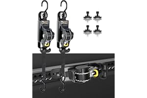 KRYSOLAD Hooks for Tesla Cybertruck Bed Rail Track Accessories with Retractable Ratchet Strap 1" x 10', Contains 4 L-Track Double Lug Threaded Stud Nut Fitting Tie Down, Fit for Tesla Cybertruck 2024+