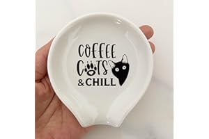 BTTWKCO Cute Black Cat Ceramic Coffee Spoon Rest,Coffee Station Decor Coffee Bar Accessories,Funny White Coffee Holder Quote,Gift for Cat Lovers