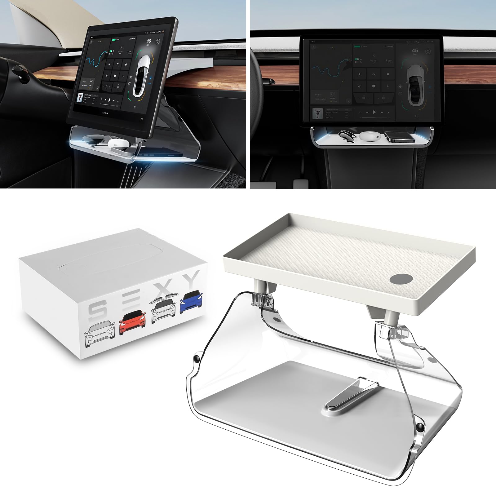 Photo 1 of Tesla Under Screen Storage Model Y 2025 2024 2023-2021 Model 3 Under Screen Storage 2023-2017 White Center Console Organizer Tray Organizer Box Compatible with Tesla Model 3 Model Y Accessories