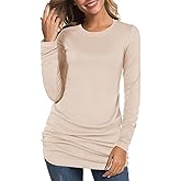 TORARY Women's 2025 Casual Long Sleeves Slim Fit Crew Neck Ruched Tunic Top T-Shirt Dress