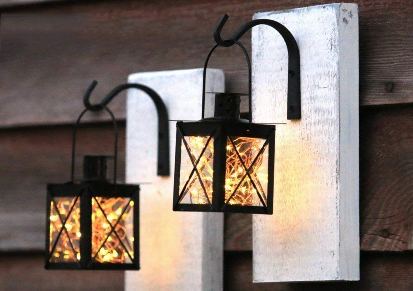 Zkaiz Wrought Iron Hooks for Hanging Lantern Coat Garden Planter Decoration Rustic Vintage Style Wall Curved Up Bracket Hook (2 Pack)