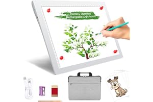 A4 Wireless Battery Powered Light Pad with Bag, TOHETO Tracing Light Box Dimmable Brightness Rechargeable LED Light Board Portable Cordless Copy Board for Drawing Sketching X-ray Viewing (White)
