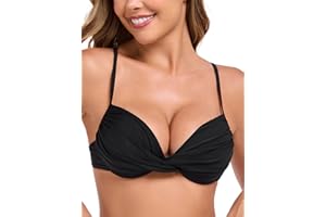 Colloyes Women's Push Up Bikini Tops Ruched Twist Front Swimsuit Top Underwire Molded Bathing Suit