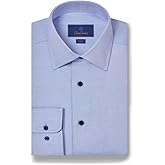 David Donahue Men's Trim Fit Blue Micro Dobby Weave Dress Shirt