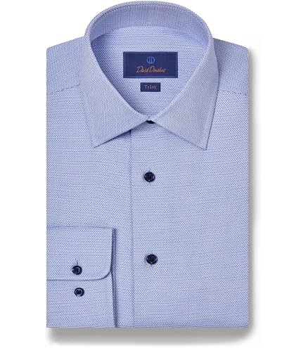 David Donahue Men's Trim Fit Sky Blue Non-Iron Dress Shirt, 15
