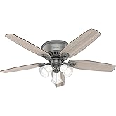 Hunter Fan 52 in Casual Matte Silver Finish Indoor Ceiling Fan with Pull Chain and Light Kit, 5 Blades (Renewed)
