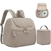 Qualyphant Breast Pump Bag for Spectra S1/S2 &amp; Medela with Insulated Cooler | Spacious, Fit Wearable Pumps, Pastel, Cute Puffy Quilted Pumping Backpack, For Working Mom &amp; Travel, 9 Pockets, Smooth Zipper