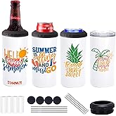 Lilsofee 4 Pcs 16 oz Sublimation Blank Tumblers Skinny 4 in 1 Can Cooler with 2 Lid Stainless Steel Double Wall Insulated Beer Bottles Coolers Slim Can Holder for Drinks