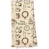 Giosve Vintage Merry Christmas Bar Kitchen Towels, Christmas Decorative Hand Towels, Neutral Winter Xmas Snowman Tree Wreath Dish Tea Towel for Kitchen Bar Cart Decor, 16x24 Inch