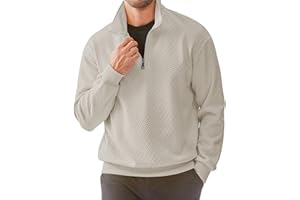 JMIERR Men's Quarter Zip Sweatshirt Casual Long Sleeve Waffle Mock Neck Outdoor Pullovers Sweaters