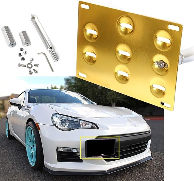 Gold License Plate Mounting Bracket Front Bumper Tow Hook