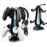 Oritikur RGB Headset Stand with 9 Light Modes and 2 USB Charging Ports - Controller Holder for Desk - Headphone Stand & Detachable Controller Hook for PC Earphone Gaming Room Setup Accessories