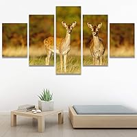 SIGNWIN 5 Panel Canvas Wall Art Modern Art Animals Dramatic Giraffe Lion Multicolor Photography Southwest for Home Decorations Ready to Hang - 60