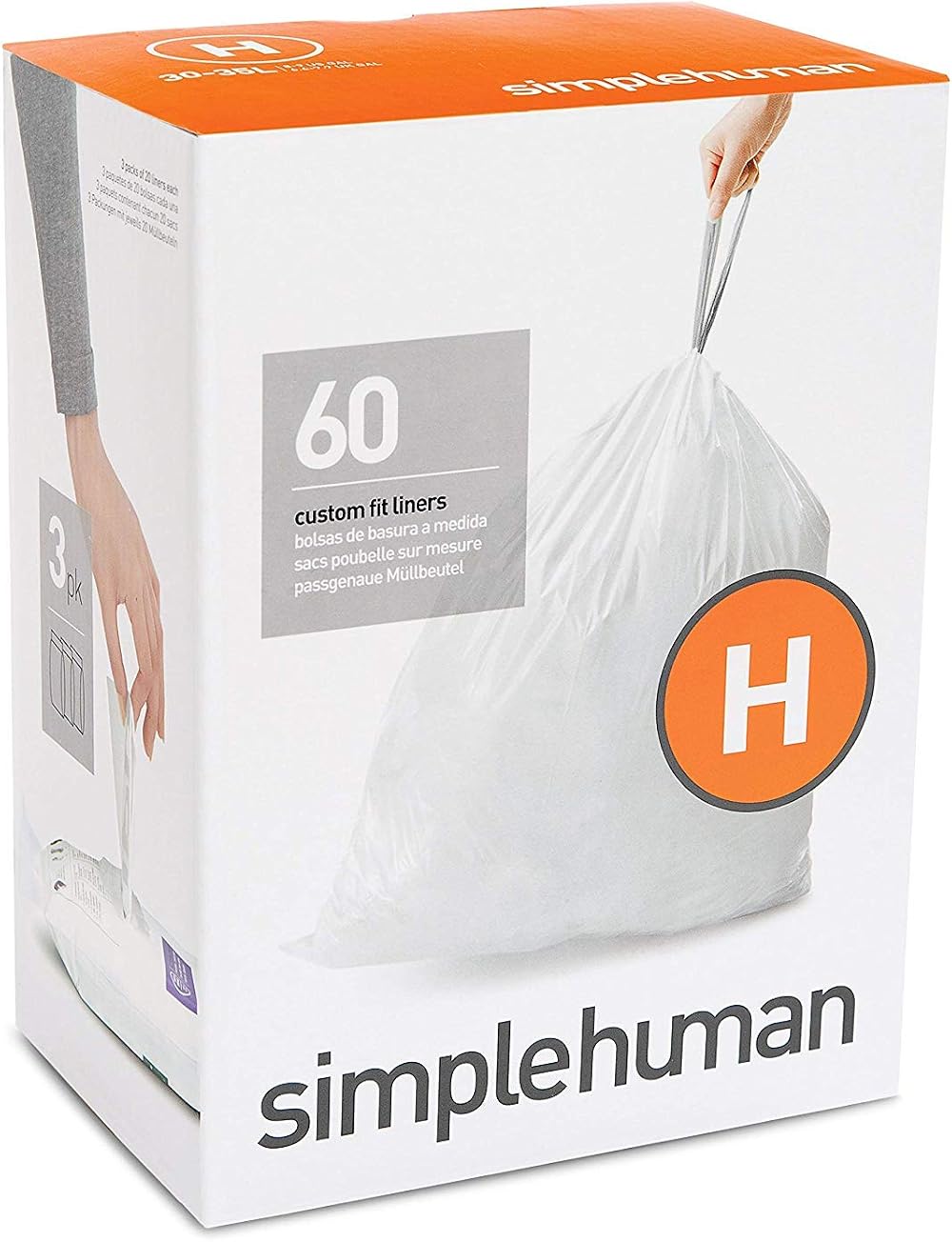 simplehuman Code H Custom Fit Bin Liners 60 White 30-35 L 2 Pack