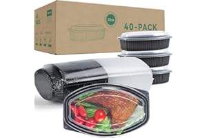 YANGRUI Take Out Containers, Shrink Wrap 40 Pack 32oz Leak Proof Reusable Machine Washable Meal Prep Container BPA Free Microwave Freezer Safe To Go Containers
