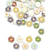 70 Pieces Daisy Shaped Enamel Charm Gold Tone Flower Pendant Bead for Earring Bracelet Necklace Making Jewelry Finding Accessories Keychain Book Charms (Multi)
