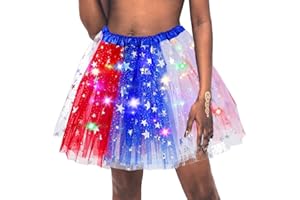 Jewemia Light Up Women's Tutu Red White Blue Tutu Skirt LED Glowing Tutu Skirt for Women and Girls Independence Day