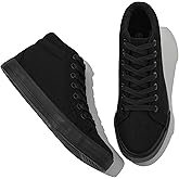 XRH Women Black Canvas High Tops Sneaker for Walking,White Non Slip Hi Top Lace up Shoes,Casual Fashion Mid Top Sneaker(Comfortable,Breathable,Trendy)