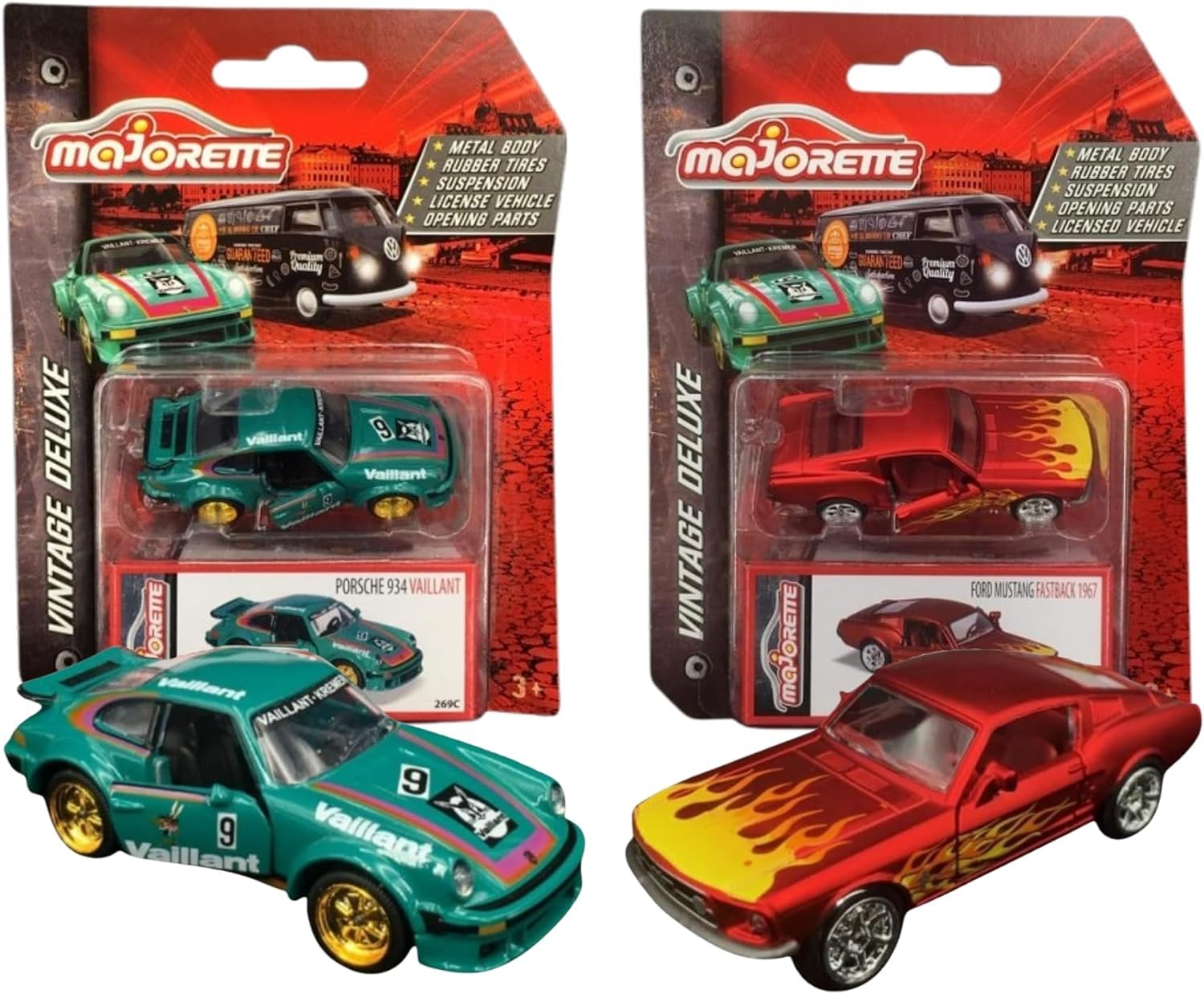 Toptoys2u Bargain Bundles Majorette Vintage Deluxe 1:64 Scale Diecast Model Cars - Twin Pack - 934 Vaillant & Mustang Fastback 1967