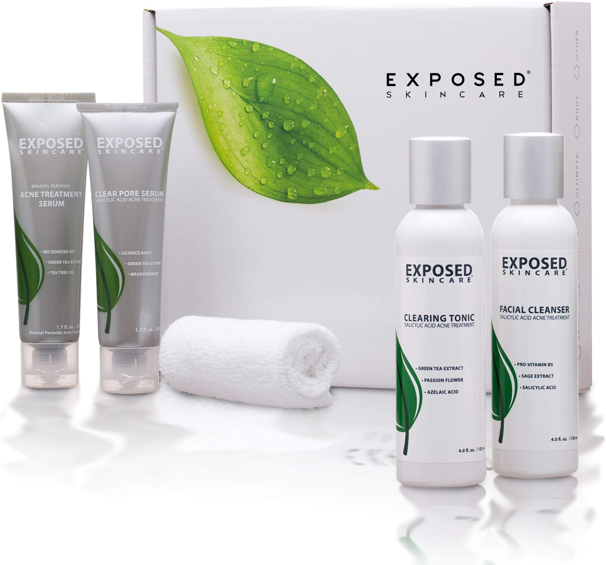 Basic Kit by Exposed Skin Care - Acne Treatment System (60 Day supply) Heals and Prevents Teen/Adult Breakouts with Benzoyl Peroxide + Salicylic Acid and Healthy Natural Extracts