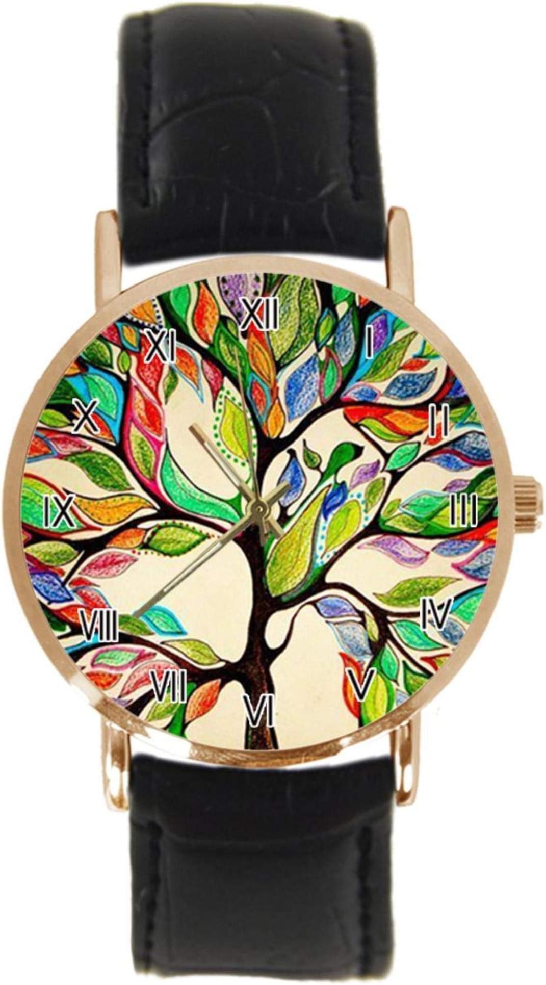 Tree of Life Wrist Watch Fashion Classic Unisex Analogue Quartz Stainless Steel Case Leather Strap Watches