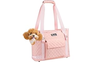 Pawaboo Dog Purse Carrier for Small Dogs with Pocket, Lightweight Dogs and Puppies Tote Bag Carrier, Dog Carriers Soft Sided for Puppy Cat Rabbit, Shopping Travel Puppy Carriers Under 11 LBS, Pink