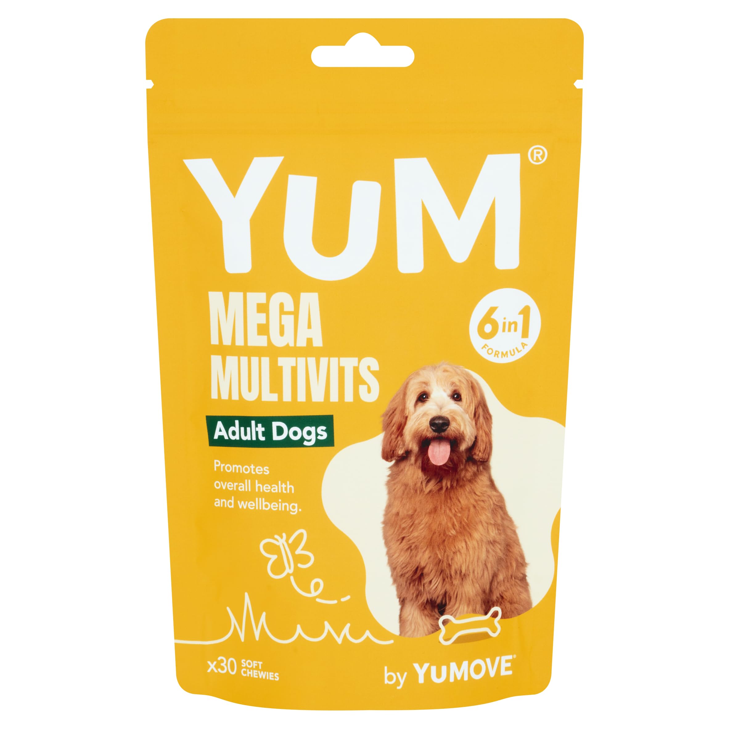 YuM Adult Mega MultiVits Dog Vitamins, 6-in-1 Daily Vitamins and Supplements for Joints, Gut health, Heart and Vision, Aged 6+, 30 Multivitamin Chews
