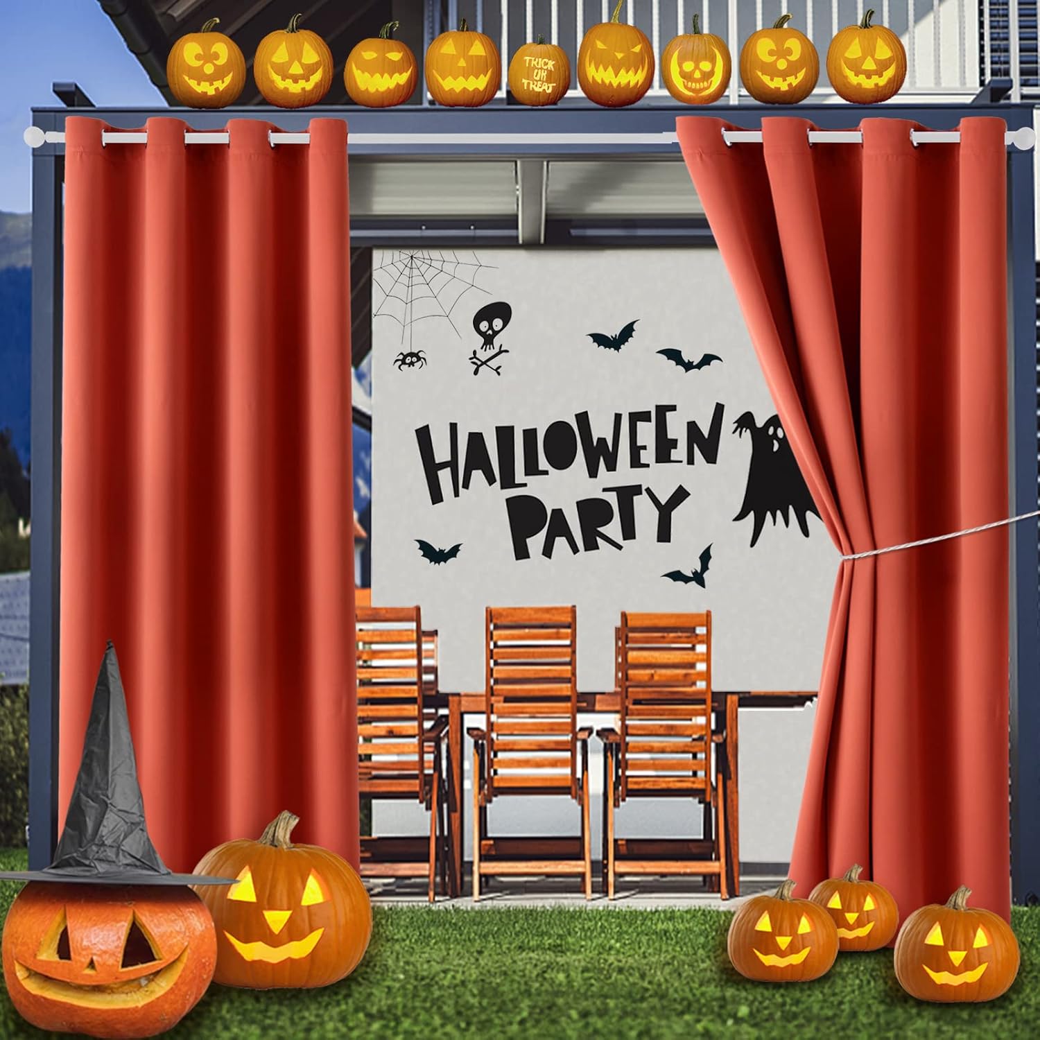 Outdoor Curtains - Waterproof Outdoor Curtain W52 x L84 - Grommet Top Sunlight Blocking Window Treatment Drapes Blackout Curtains for Home Bedroom Living Room Outdoor Patio Porch Pergola Cabana Gazebo (Orange, 2 Panels)