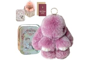 Fretm Bunny Lulu - Bunny Lulu Keychain with Tin, Bunnylulu Keychain Handmade Soft Bunny Pompom Charms for Women Girl