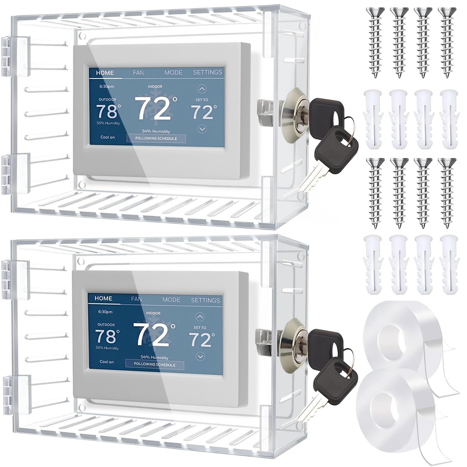 Photo 1 of Upifen Thermostat Lock Box with Kye 2 Pack - Thermostat Cover with Lock, AC Thermostat Lock Box Cover, Lock Box for Thermostats on Wall Fits Thermostats 6.1" x 3.85" or Smaller (2pcs Lockbox Cover)