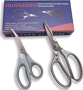 Hungzdoo Kitchen Shears [Includes Seafood Scissors] Stainless Steel Ultra Sharp Kitchen Scissors Heavy Duty and Multipurpose Food Scissors for Chicken, Poultry, Meat, Vegetables,Herbs,Dishwasher Safe