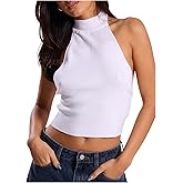 MakeMeChic Women's Y2k Halter Mock Neck Top Going Out Sleeveless Backless Knit Top