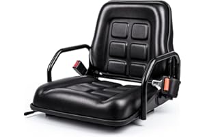 SEATIN Universal Adjustable Forklift Seat with Safety Belt, Micro Switch, slide rail and Hip Restraints,Foldable Tractor Seat for Excavators,Mowers,Skid Steer(with hip restraints and seat belt)