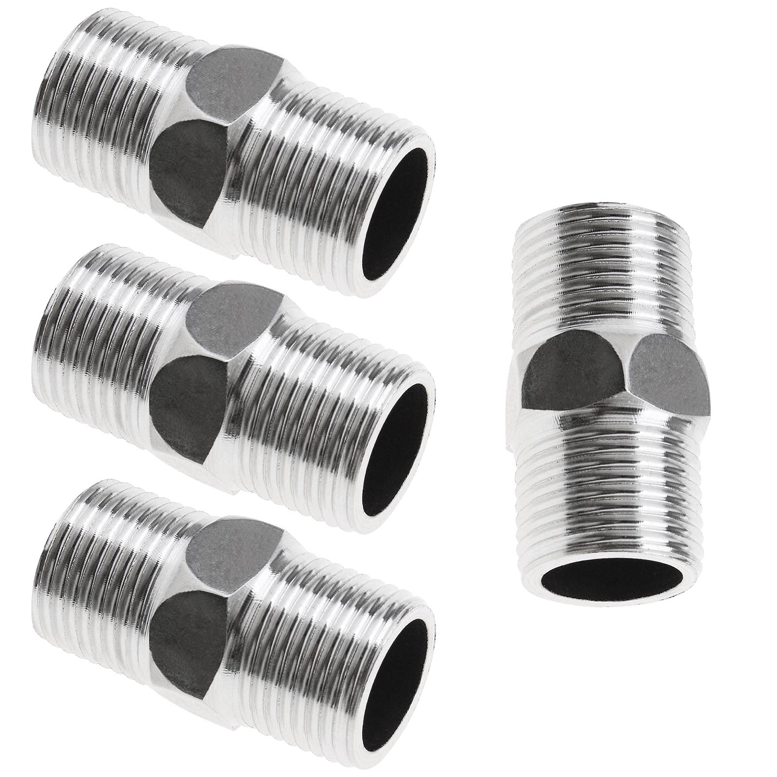 eMagTech 4pcs 1/2 to 1/2 Pipe Fitting Stainless Steel Hexagon Nipples for Air Water Pipe Quick Release Air Line Hose External Thread